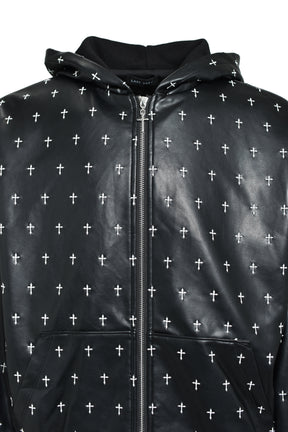 ALLOVER CROSS ZIP-UP HOODIE / BLK