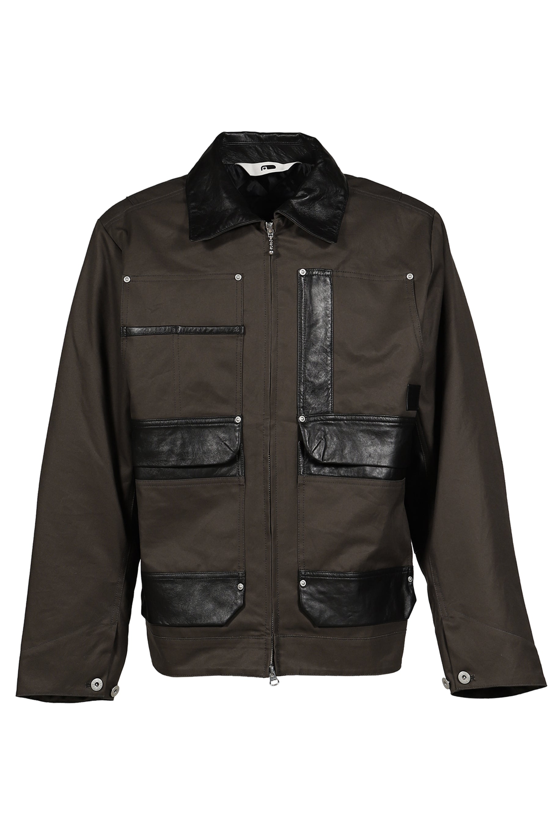 DECKARD COTTON GABARDINE X LEATHER DOUBLE FRONT JACKET / CHA