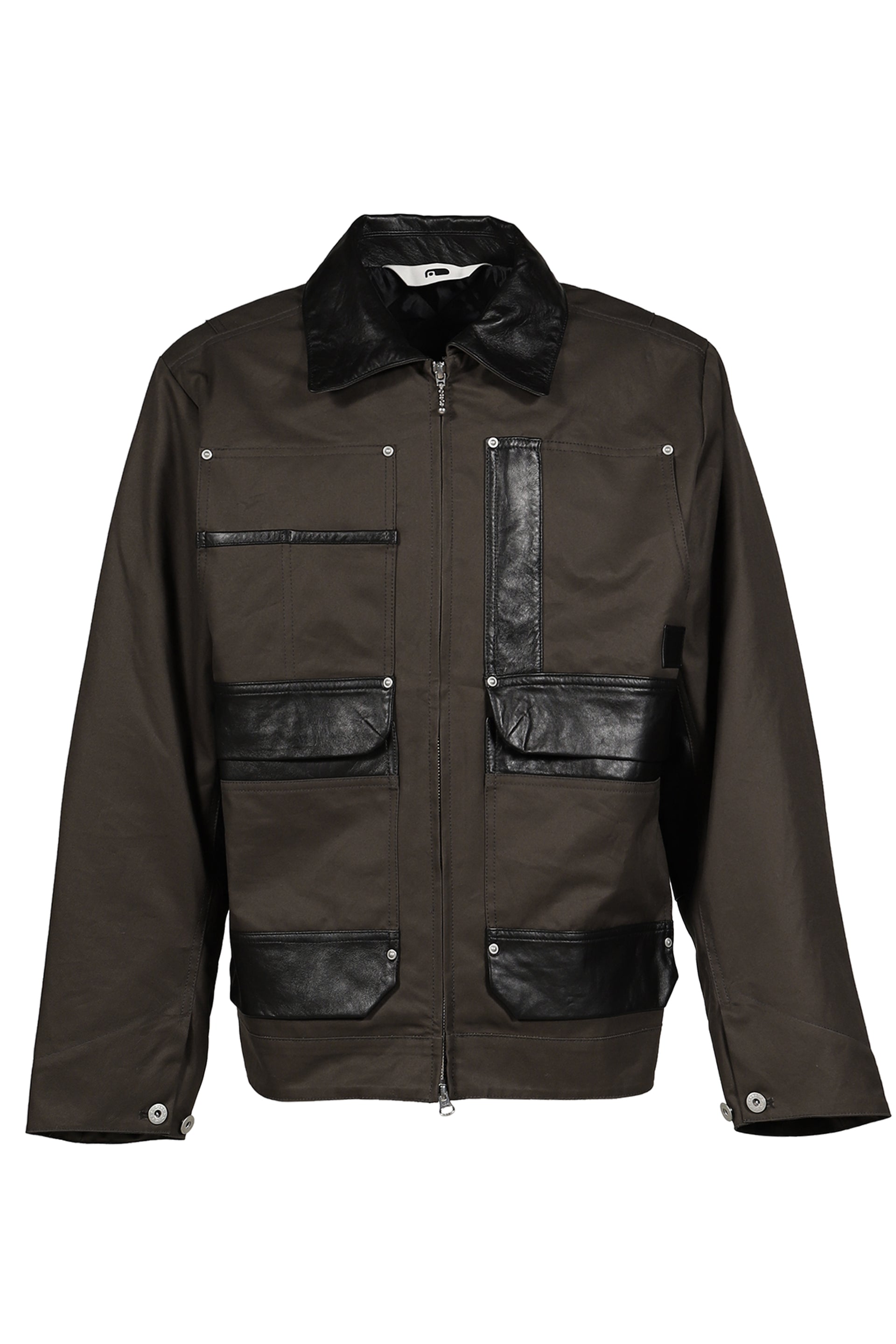 DECKARD COTTON GABARDINE X LEATHER DOUBLE FRONT JACKET / CHA