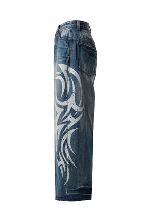 TATTOO PRINT XL COLOSSUS JEANS / BLU