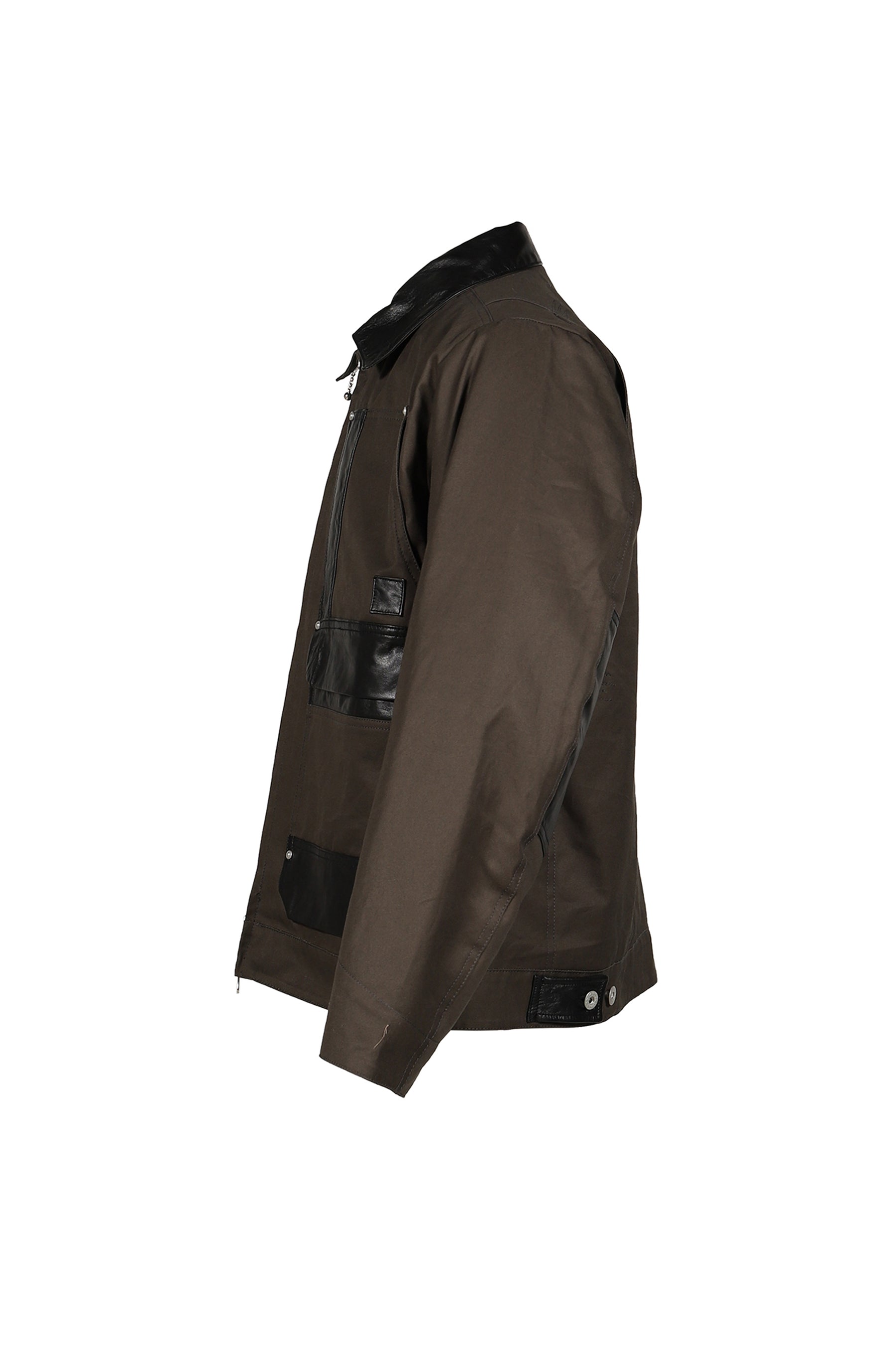 DECKARD COTTON GABARDINE X LEATHER DOUBLE FRONT JACKET / CHA
