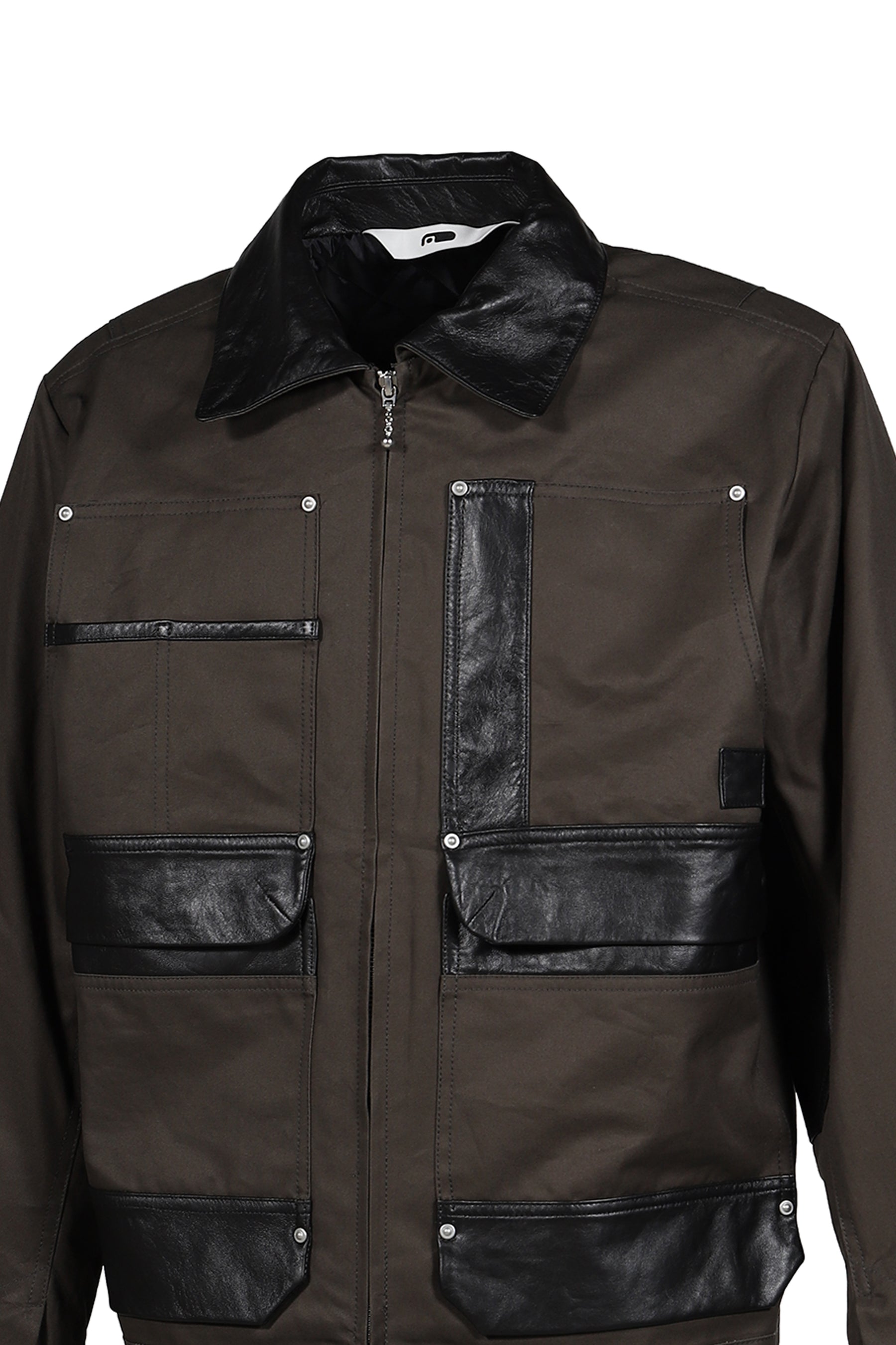 DECKARD COTTON GABARDINE X LEATHER DOUBLE FRONT JACKET / CHA