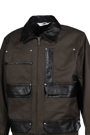 DECKARD COTTON GABARDINE X LEATHER DOUBLE FRONT JACKET / CHA