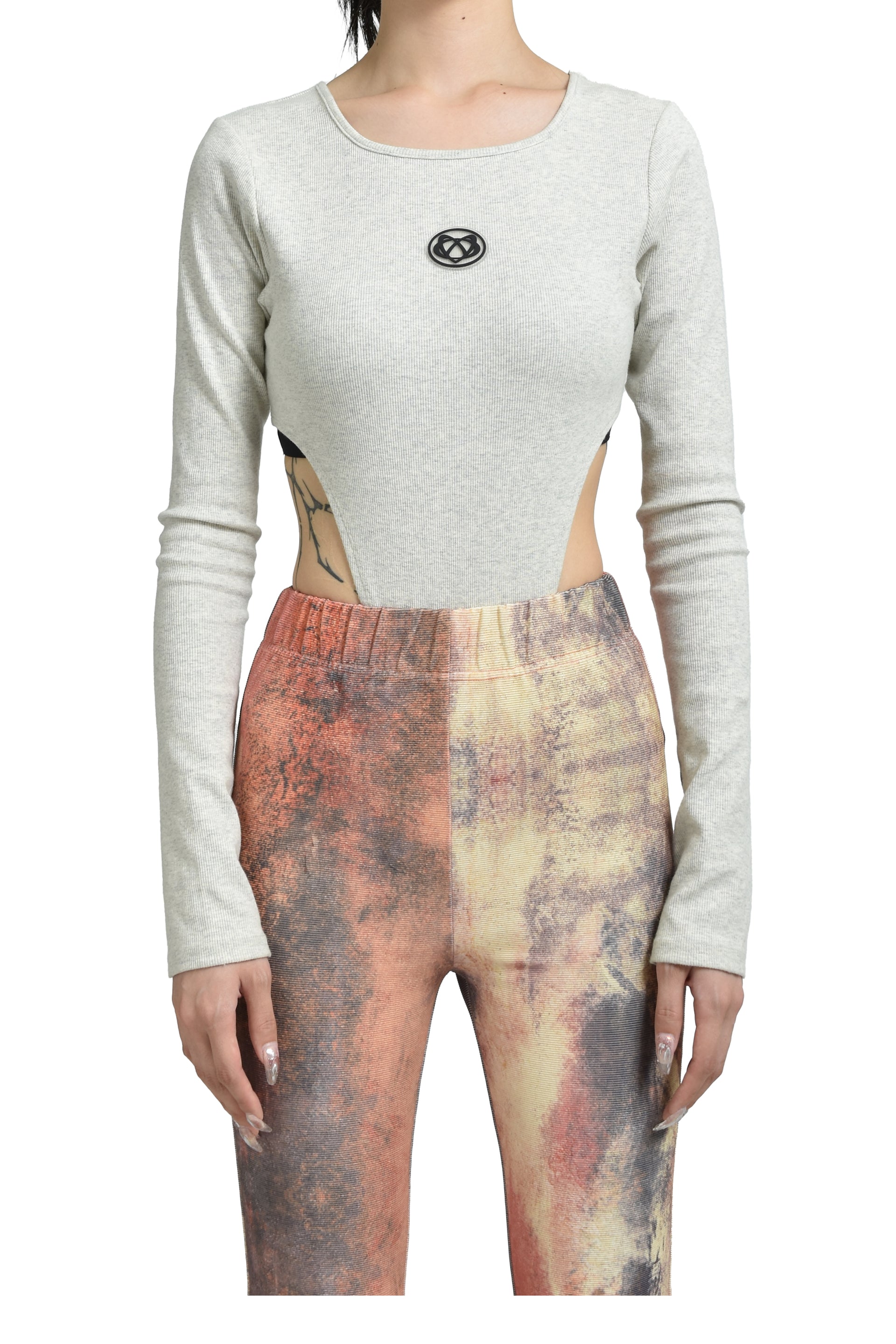 RIB CUT BODYSUITS  / WHT