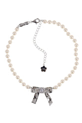 TIN FOIL BOW PEARL NECKLACE / SILVER