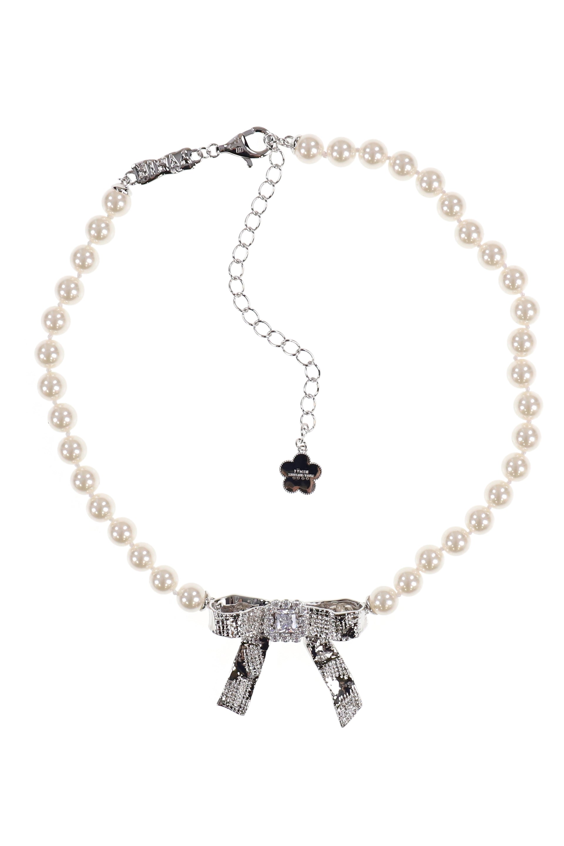 TIN FOIL BOW PEARL NECKLACE / SIL