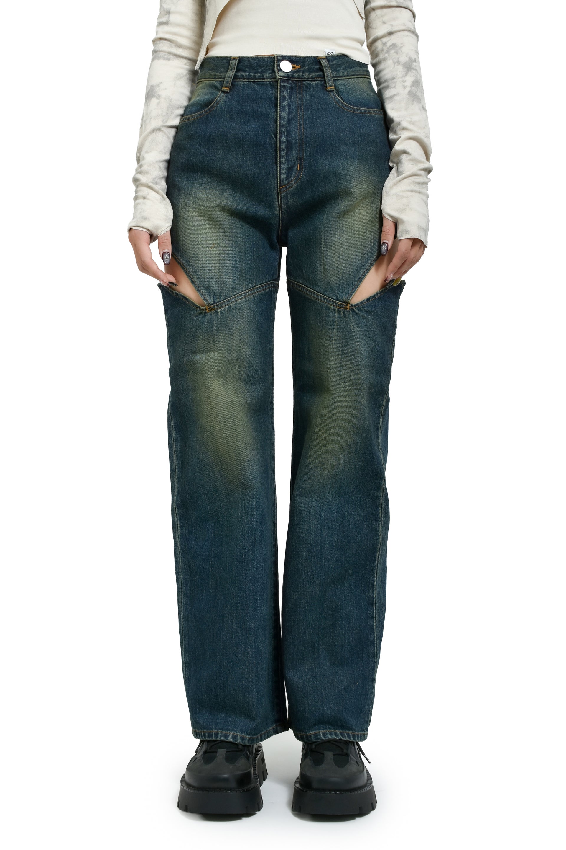 CUTOFF DENIM PANTS / BLU