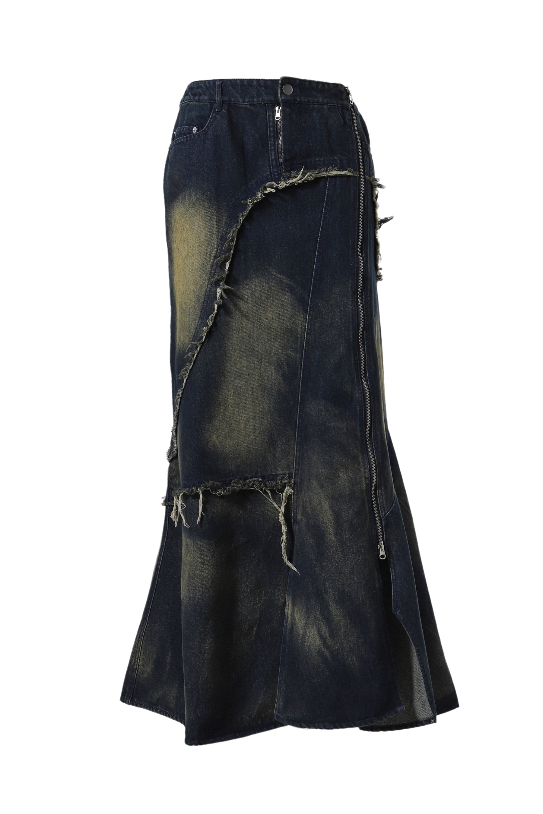 ASYMMETRY DAMAGE MAXI SKIRT