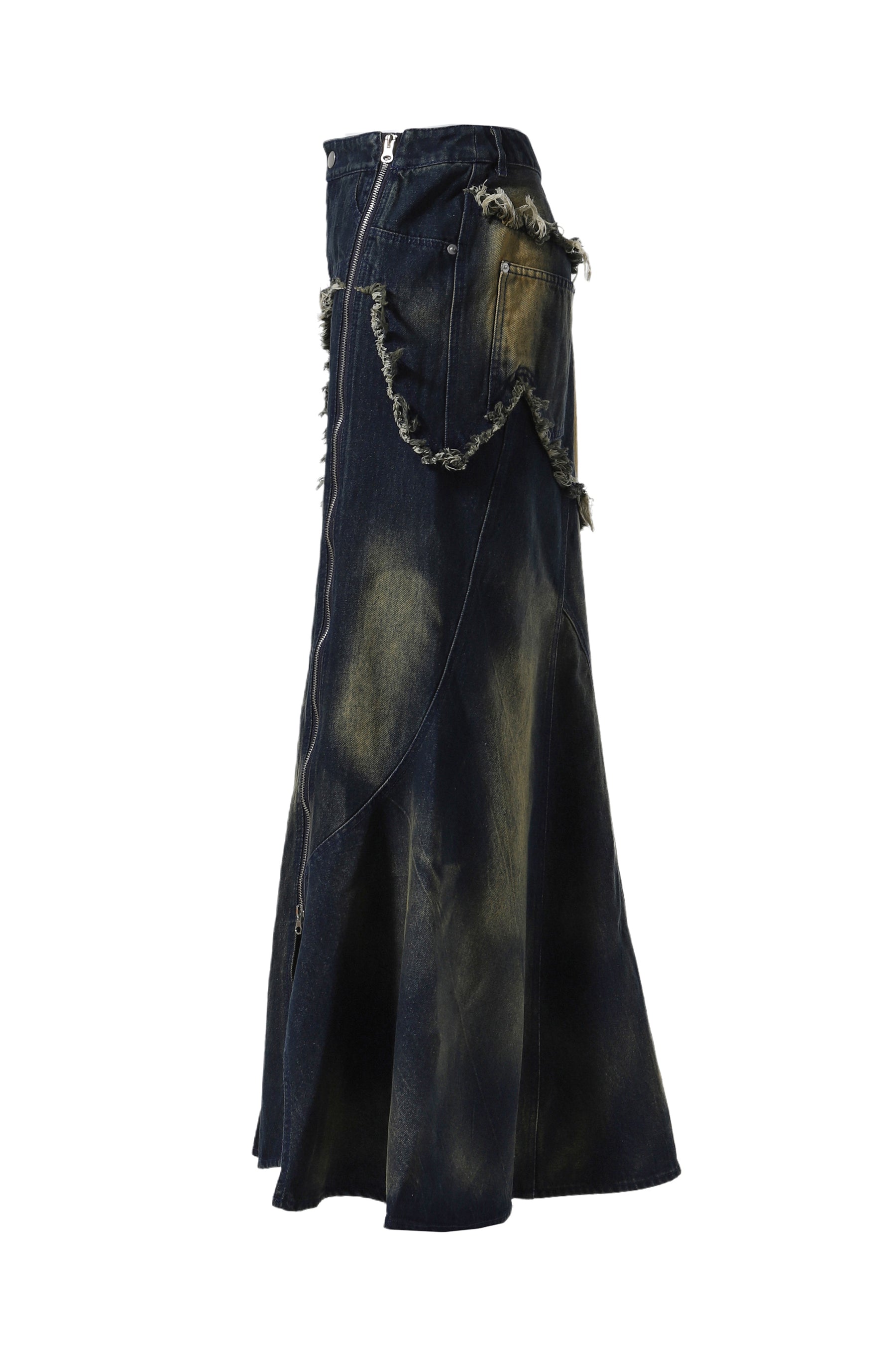 ASYMMETRY DAMAGE MAXI SKIRT