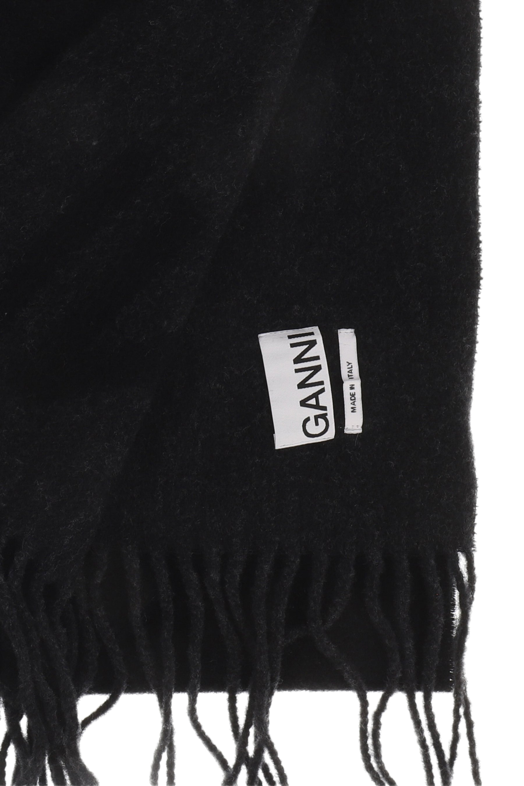 FRINGED WOOL SCARF / BLK