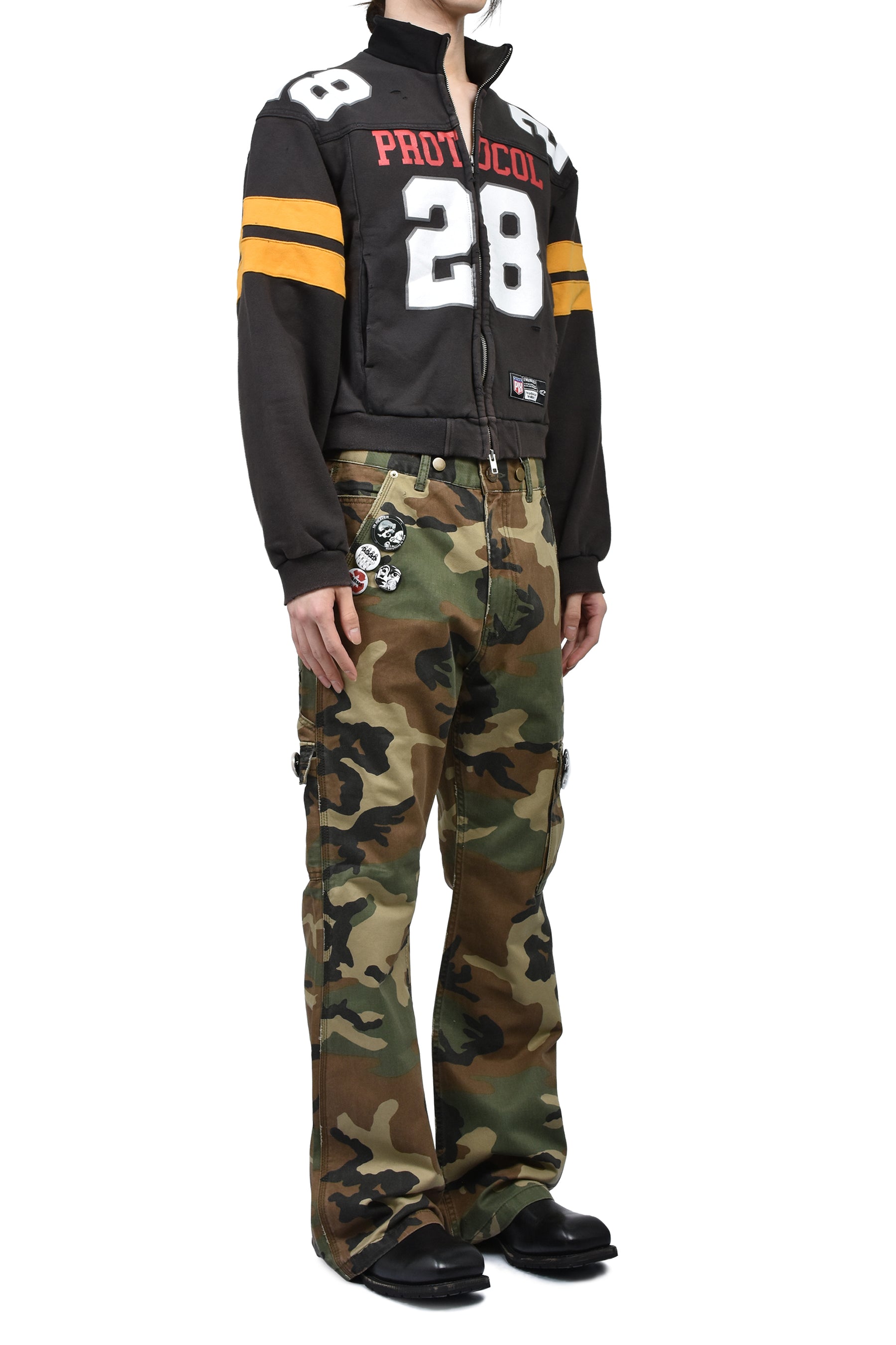 FOOTBALL JERSEY TRACK JACKET / WASHED BLK