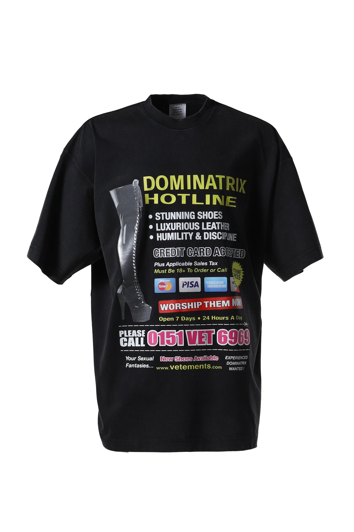 DOMINATRIX HOTLINE OVERSIZED T-SHIRT / BLK