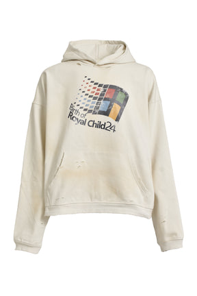 WINDOWS24 RETRO DISTRESSED HOODIE / WHT