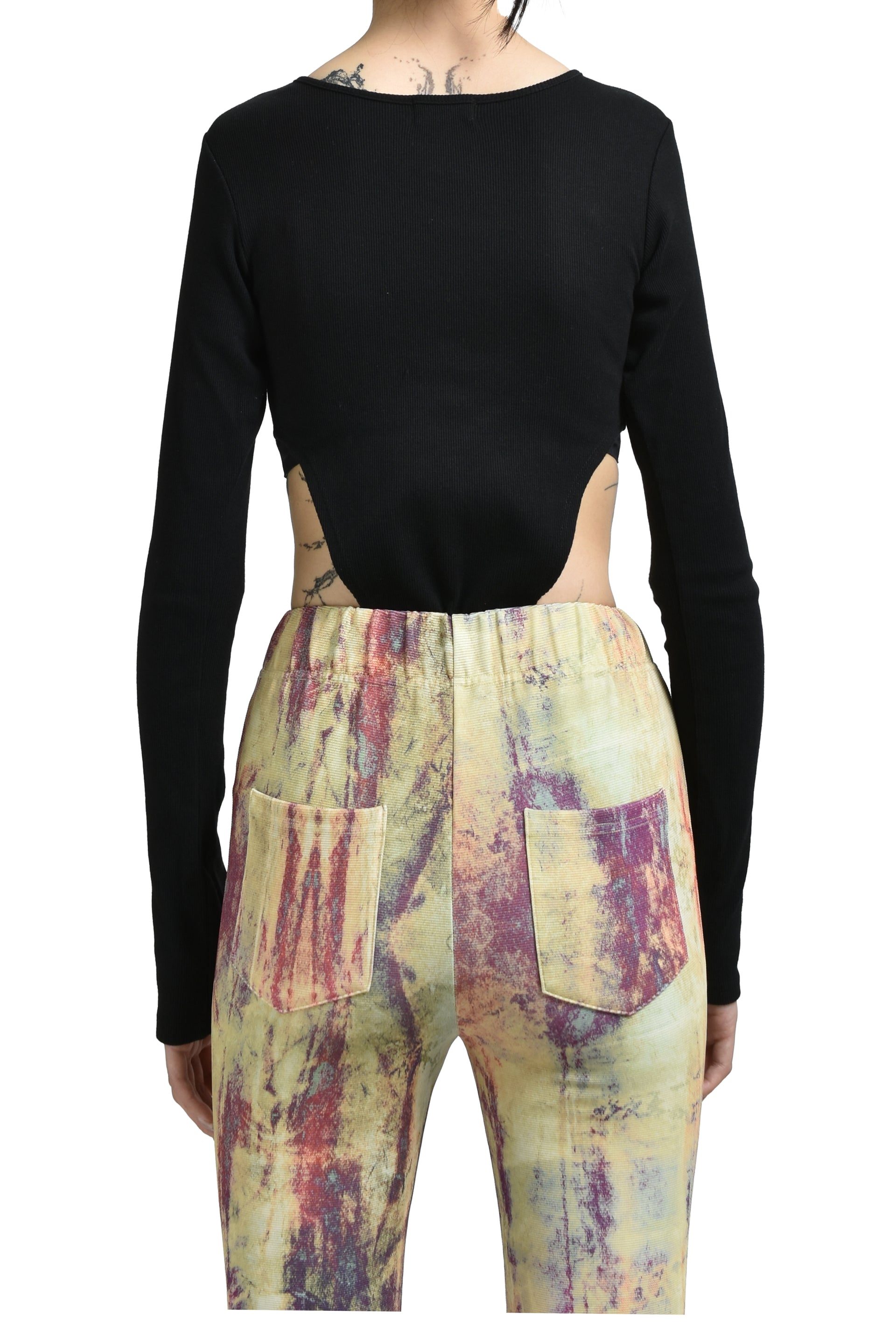 RIB CUT BODYSUITS  / BLK