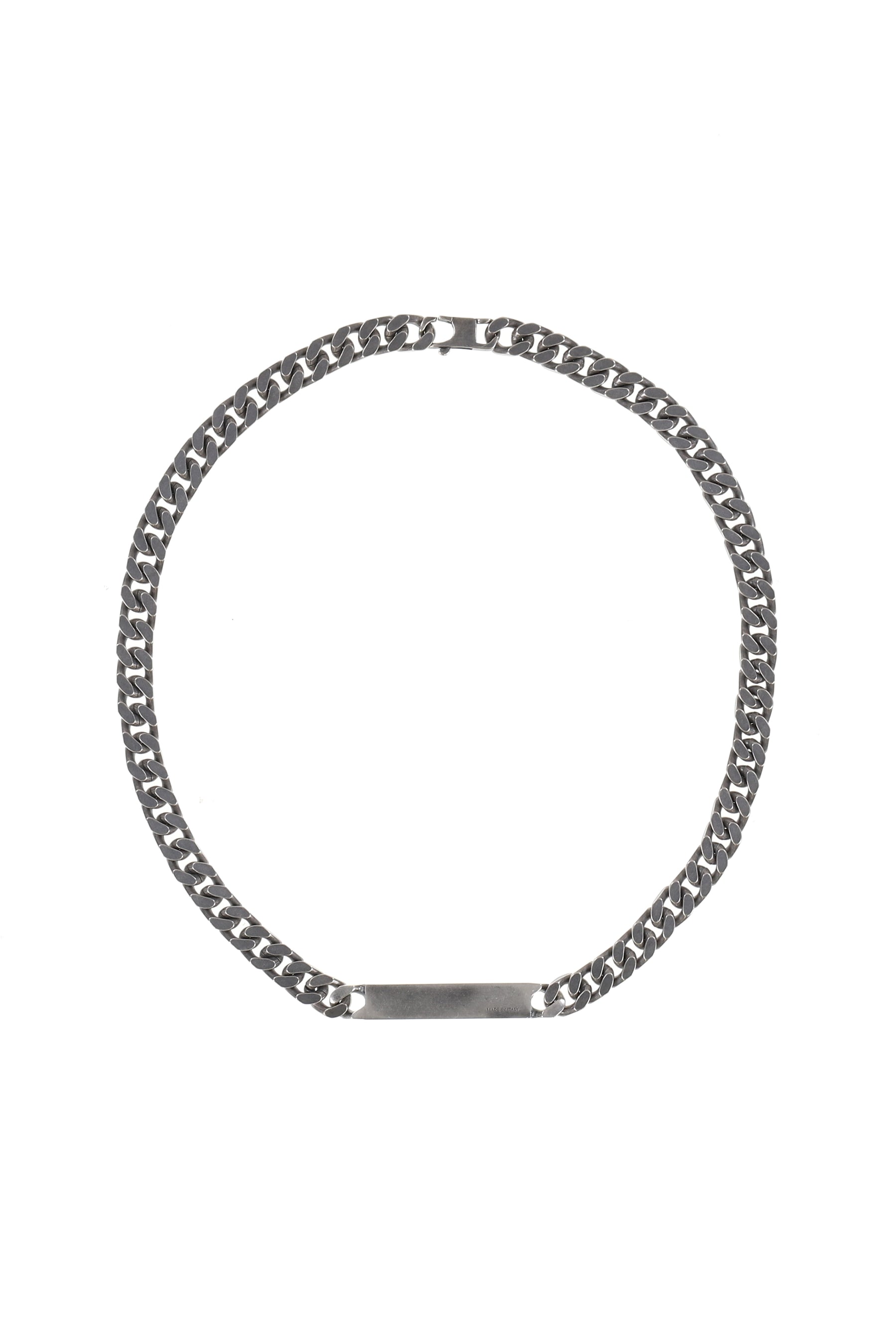 MINIMAL LOGO ID TAG CURB NECKLACE / ARGENTO BRUNITO 