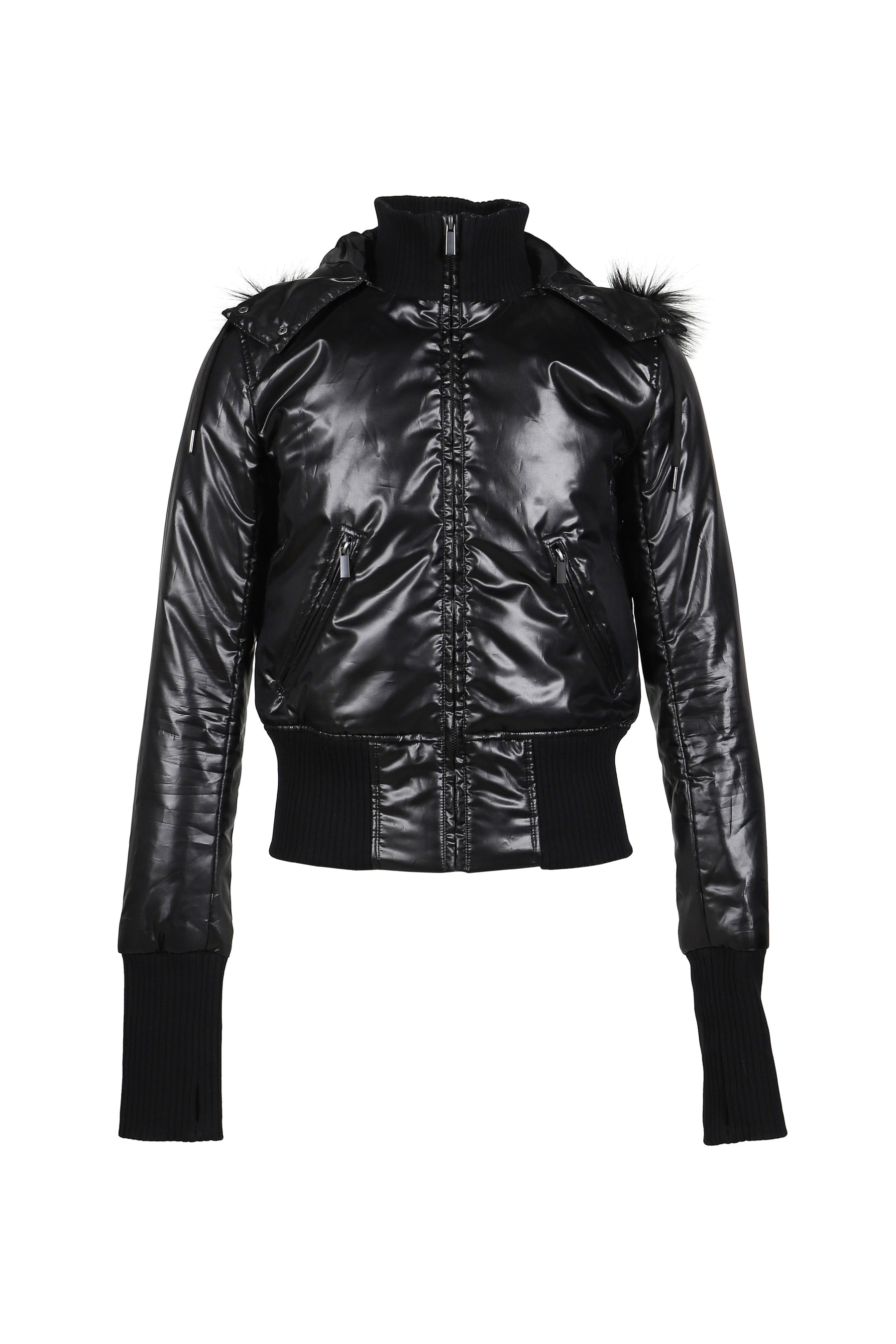 SHINY NYLON SHRUNKEN JACKET / BLK