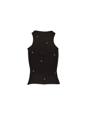 STARRY SKY RHINESTONE RIBBED PRINT VEST / BLK