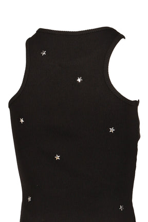 STARRY SKY RHINESTONE RIBBED PRINT VEST / BLK