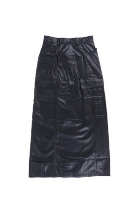 FAUX LEATHER CARGO SKIRT / BLK