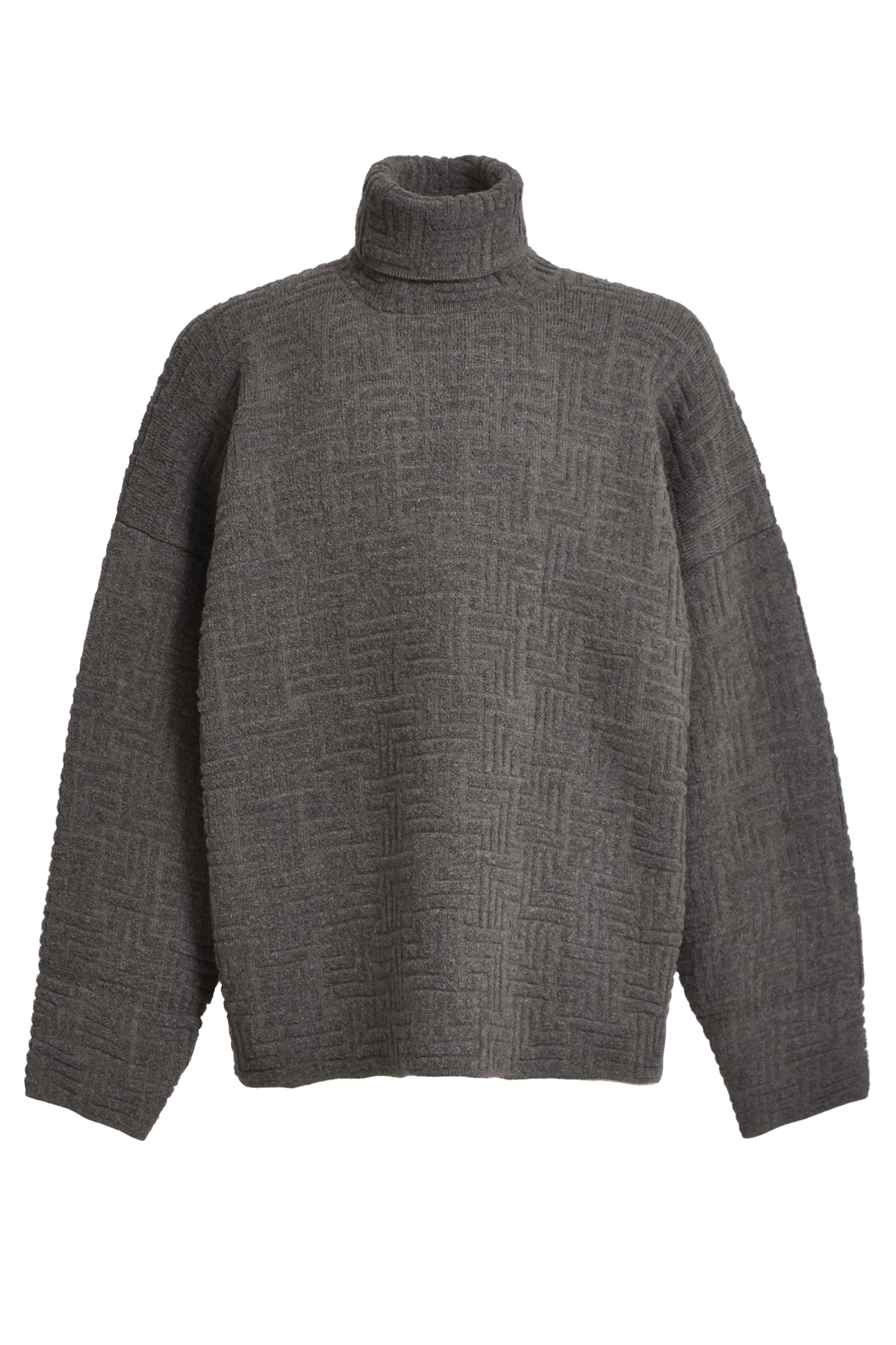 BOUCLE JACQUARD HIGH NECK RELAXED SWEATER / MELANGE BLK