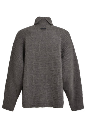 BOUCLE JACQUARD HIGH NECK RELAXED SWEATER / MELANGE BLK