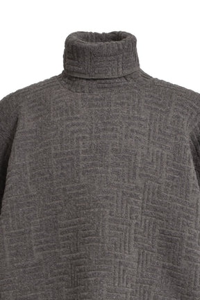 BOUCLE JACQUARD HIGH NECK RELAXED SWEATER / MELANGE BLK