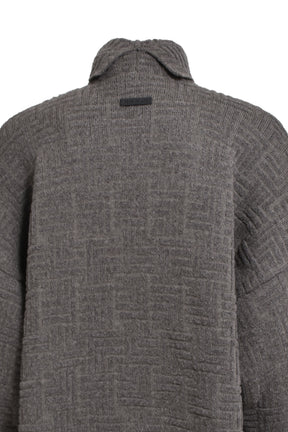 BOUCLE JACQUARD HIGH NECK RELAXED SWEATER / MELANGE BLK