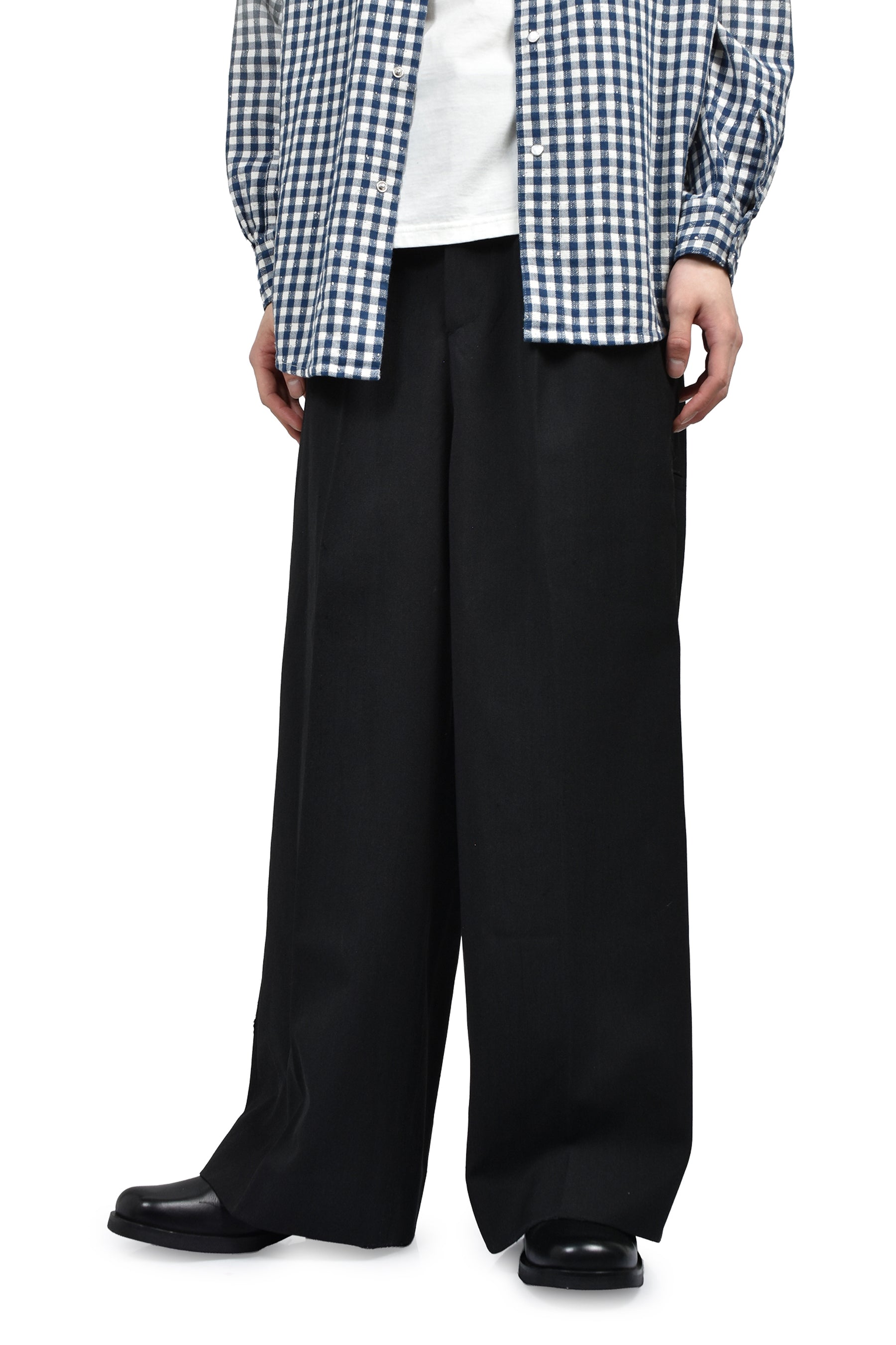 AGED CANVAS WIDE TROUSERS / BLK EBONY