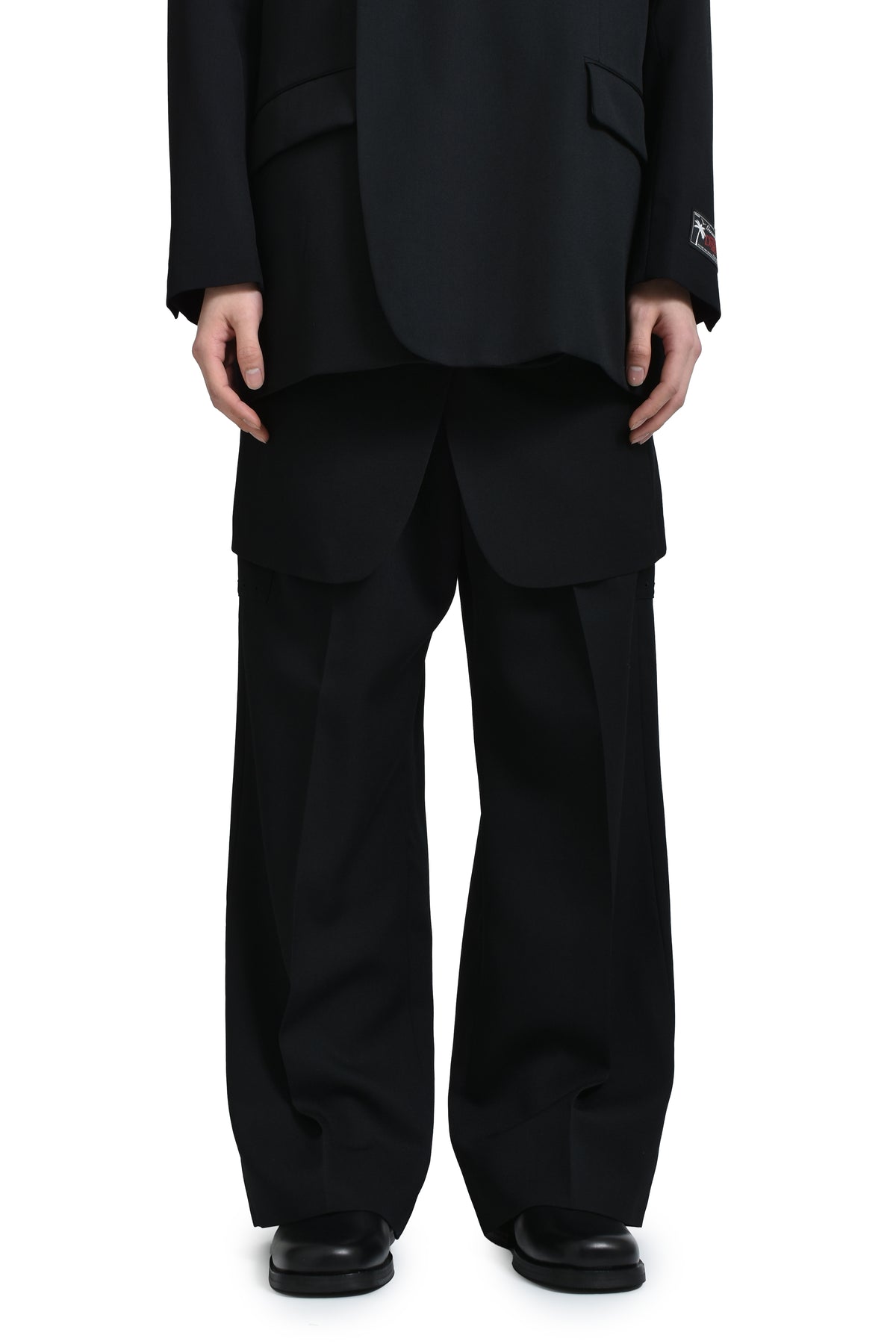 TAILORED HEM LAYERED HIGHT WEST WIDE SLACKS / BLK