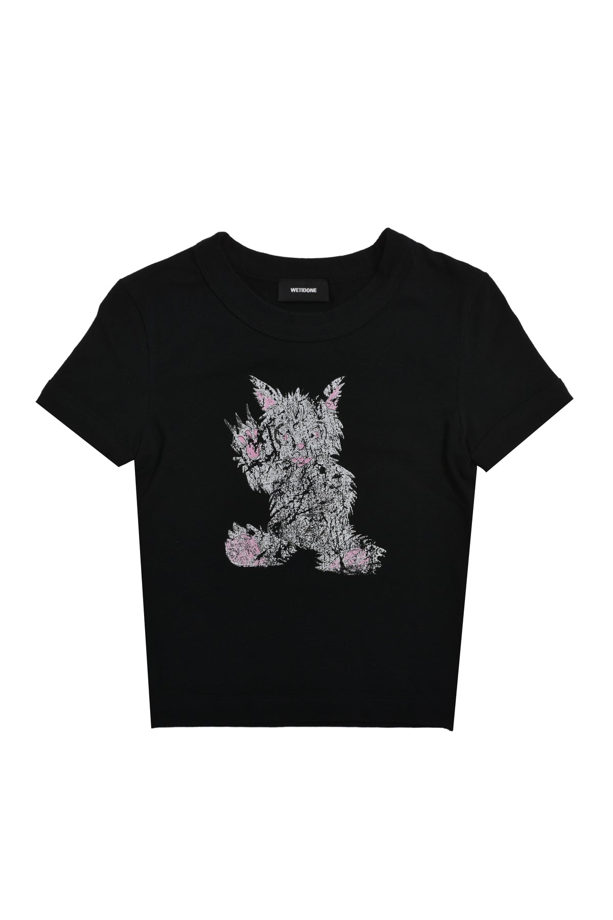 BLACK WOMENS DOODLE MONSTER PRINT FITTED T-SHIRT / BLK