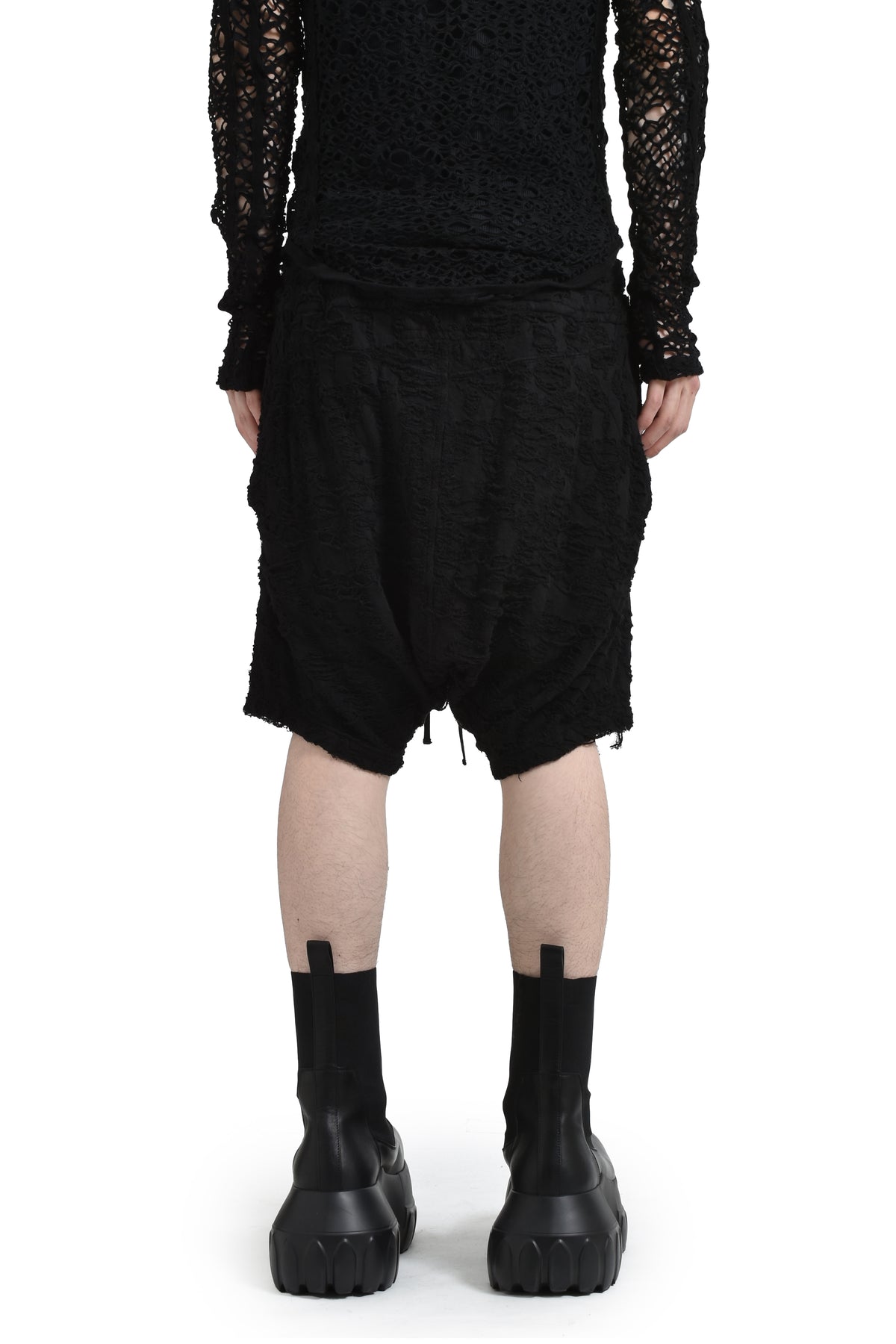 COTTON DAMAGE JACQUARD SHORTS / BLK