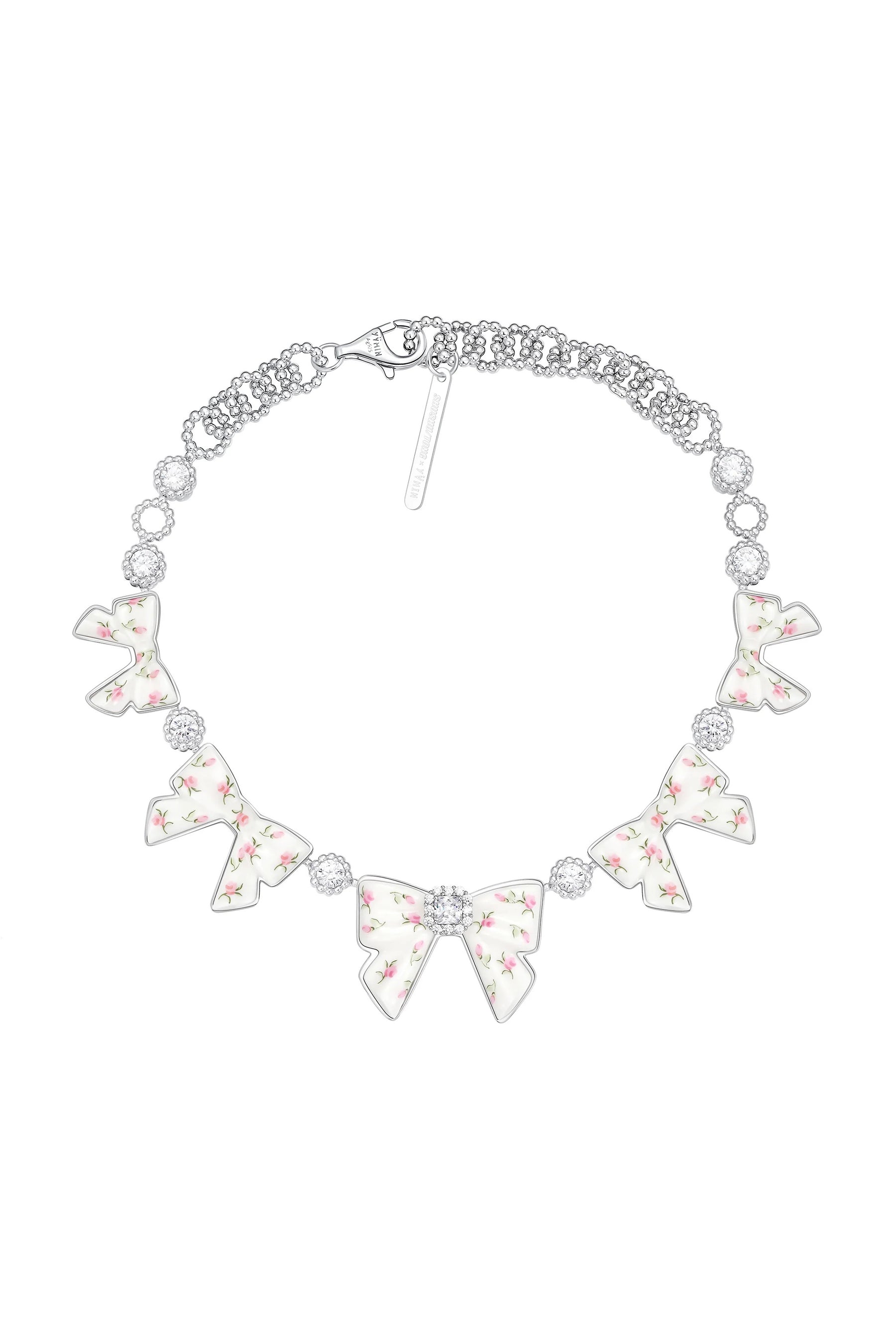 CERAMICS BOWKNOT ZIRCON NECKLACE / PNK GRN