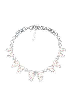 CERAMICS BOWKNOT ZIRCON NECKLACE / PNK GRN