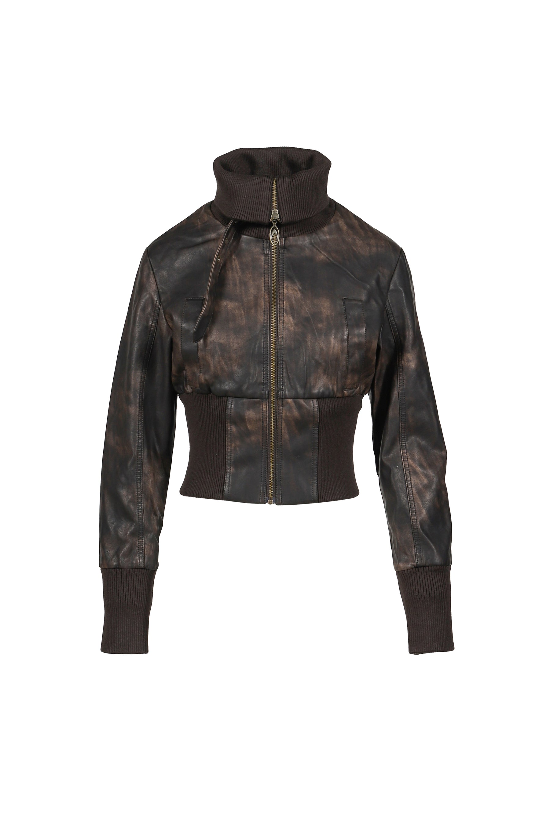 VINTAGE BIKER STYLE LEATHER JACKET / BRWN