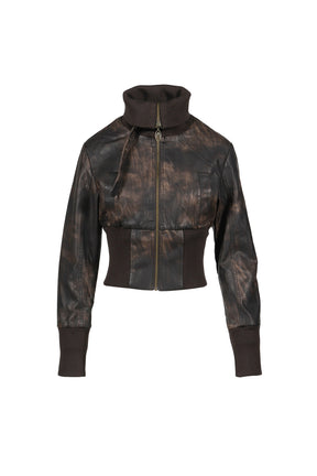 VINTAGE BIKER STYLE LEATHER JACKET / BRWN