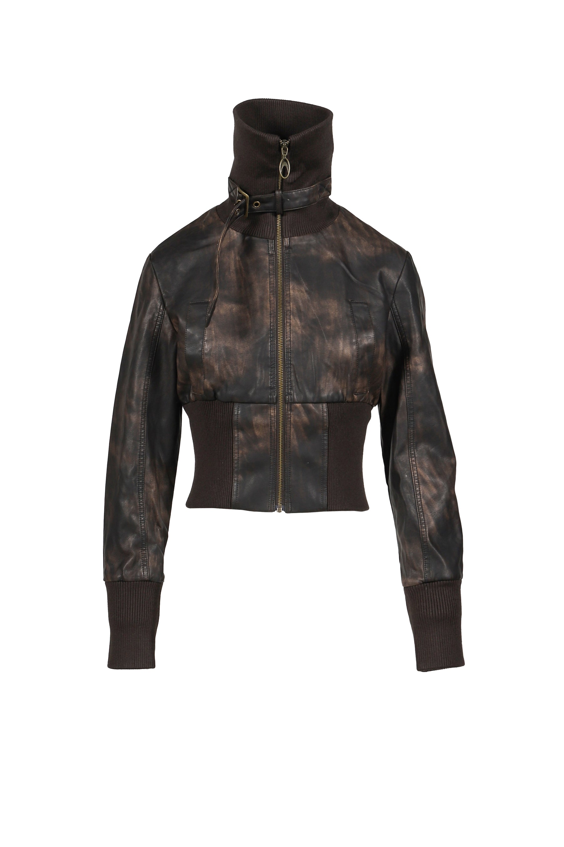 VINTAGE BIKER STYLE LEATHER JACKET / BRWN