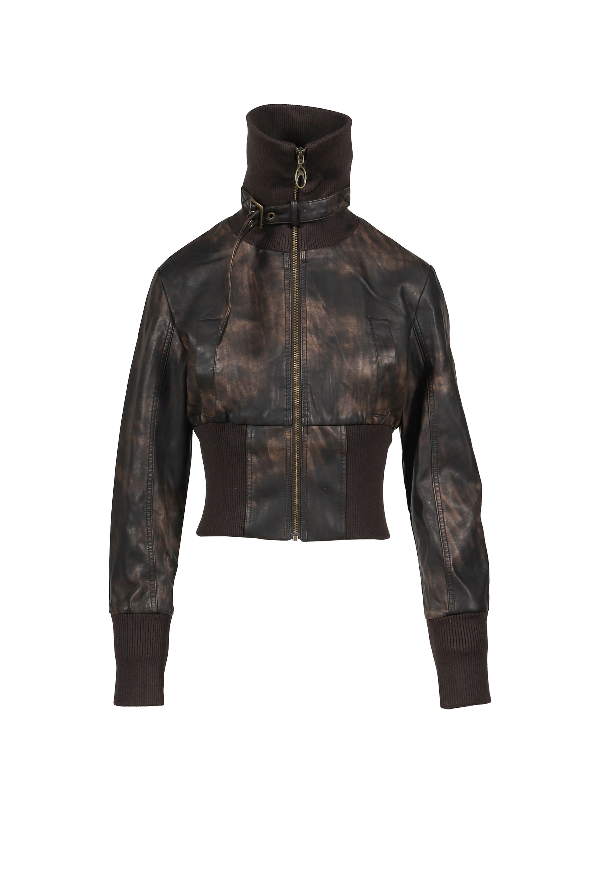 VINTAGE BIKER STYLE LEATHER JACKET / BRWN