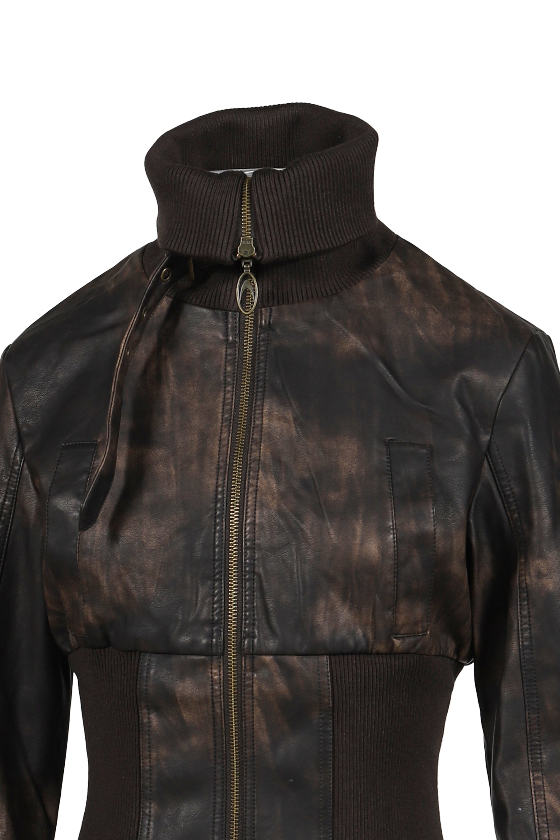 VINTAGE BIKER STYLE LEATHER JACKET / BRWN