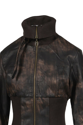 VINTAGE BIKER STYLE LEATHER JACKET / BRWN