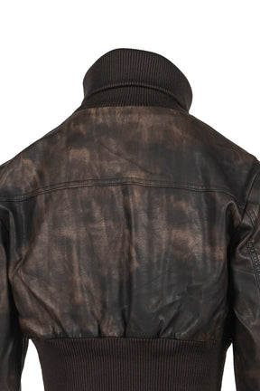 VINTAGE BIKER STYLE LEATHER JACKET / BRWN