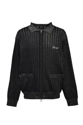 SCRIPT LOGO KNIT ZIP UP JACKET / BLK