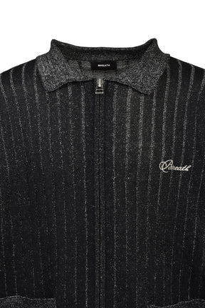 SCRIPT LOGO KNIT ZIP UP JACKET / BLK