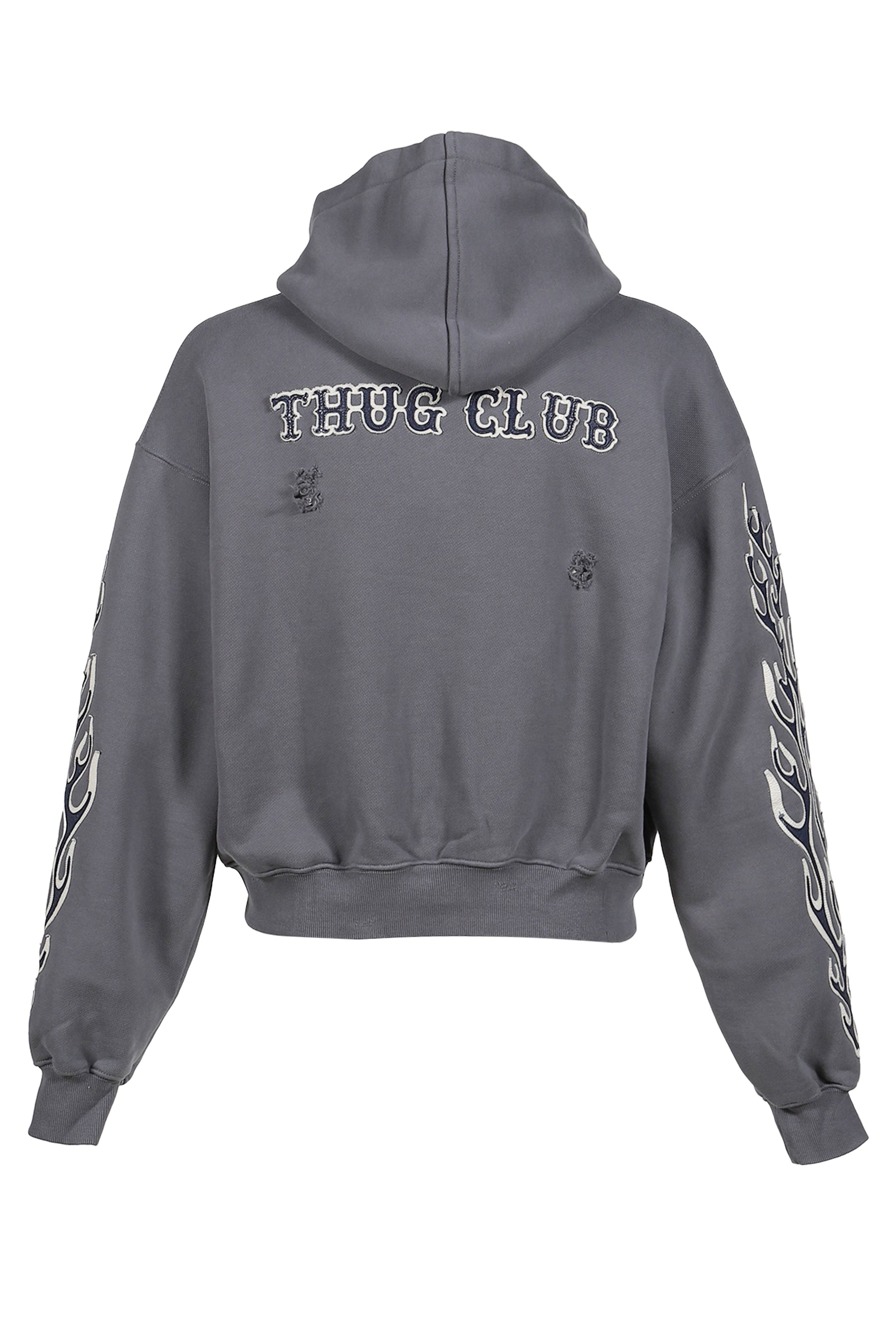 LEATHER FLAME HOODED ZIP-UP / GRY