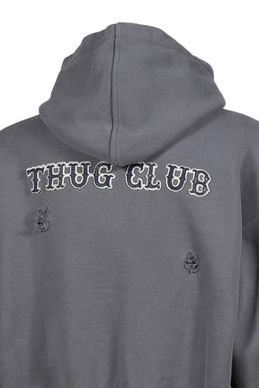 LEATHER FLAME HOODED ZIP-UP / GRY