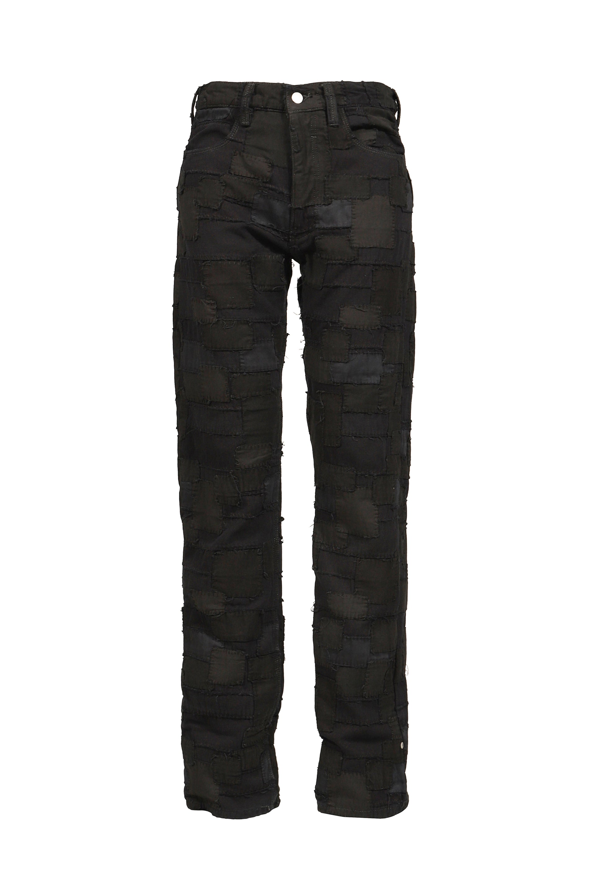 BLACKMEANS BLACK OVERDYED BORO PATCHWORK STRAIGHT JEAN / BLK BORO