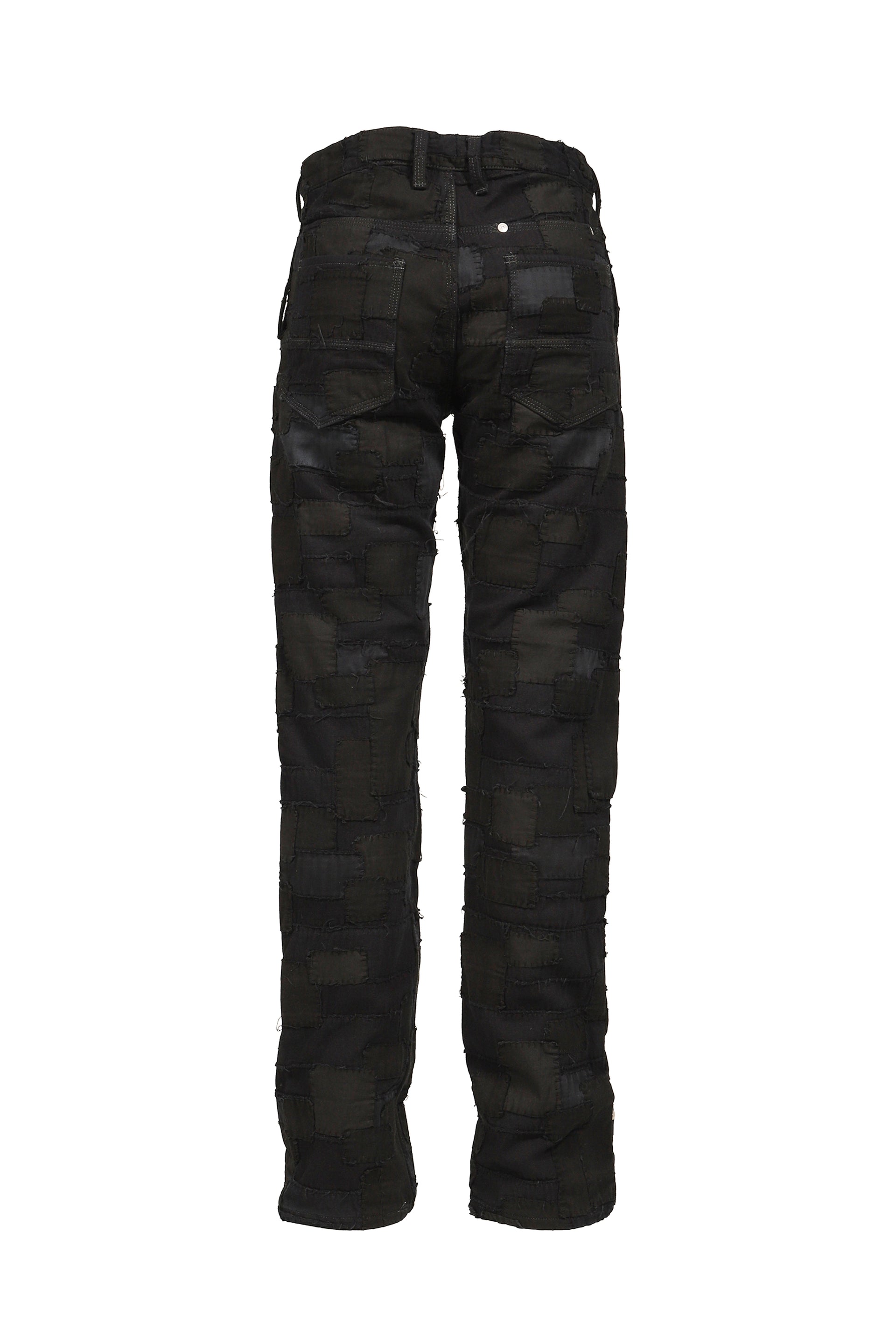BLACKMEANS BLACK OVERDYED BORO PATCHWORK STRAIGHT JEAN / BLK BORO