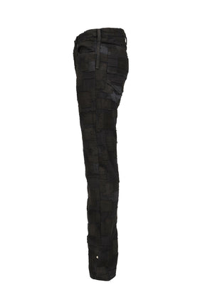 BLACKMEANS BLACK OVERDYED BORO PATCHWORK STRAIGHT JEAN / BLK BORO