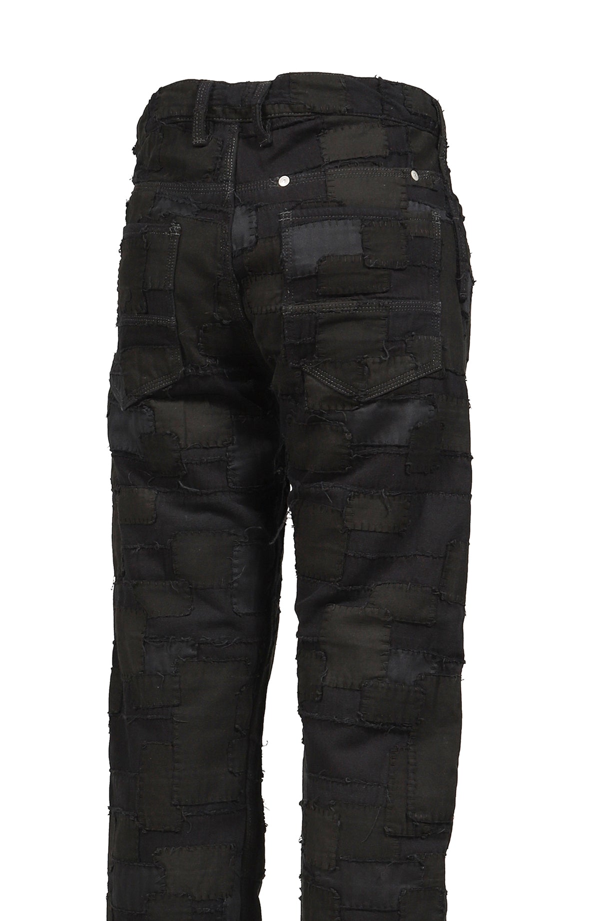 BLACKMEANS BLACK OVERDYED BORO PATCHWORK STRAIGHT JEAN / BLK BORO