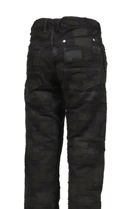 BLACKMEANS BLACK OVERDYED BORO PATCHWORK STRAIGHT JEAN / BLK BORO