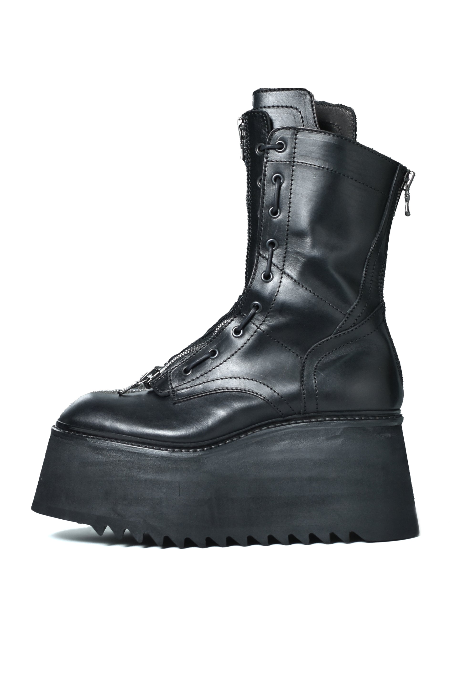 COW SKIN LACE UP BOOT / BLK